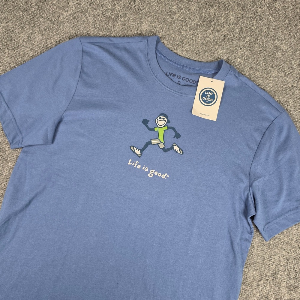 Life is Good T-Shirt Mens Small Blue Running Jake Short Sleeve Graphic Tee NWT